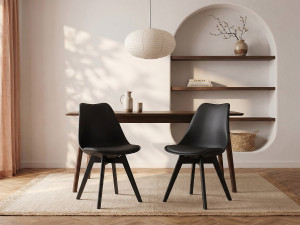 Vente-unique Set van 6 stoelen JODY - Polypropyleen en beukenhout - Zwart