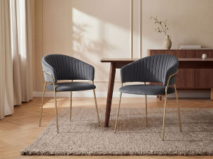 Vente-unique Set van 6 stoelen van velours en goudkleurig metaal - Grijs - MADOLIA - van Pascal Morabito