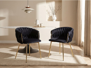 Vente-unique Set van 2 stoelen met armleuningen in fluweel en goudkleurig metaal - Zwart - ELEGANO
