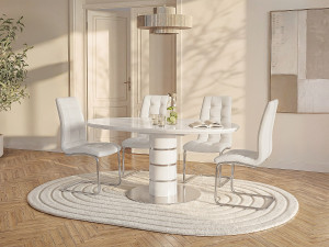 Vente-unique Uittrekbare eettafel - 4 à 6 personen - Mdf en roestvrij metaal - Witgelakt - CUSCO