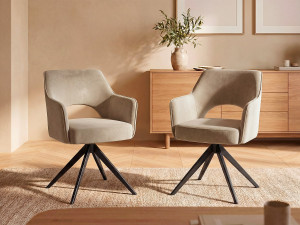Vente-unique Set van 6 draaistoelen met armleuningen van fluweel en zwart metaal - Beige - KONYA