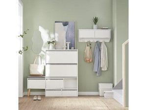 SoBuy FSR134-W Schoenenkast, Schoenen Opbergkast, Schoenenrek, Schoenencommode Hout met 1 Verrijdbaar Schoenenbank, Schoenkist