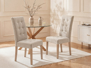 Vente-unique Set van 2 stoelen VILLOSA - Stof & houten poten - Beige