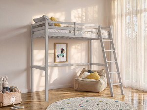 Vente-unique Hoogslaper GEDEON - 90 x 190 cm - Massief grenen - Gebleekt