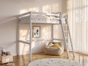 Unique Cama alta GEDEON - 140x190cm - Pino macizo - Blanqueado