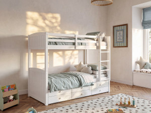 Unique Cama litera separable ANCHISE - 90x190cm - Con compartimentos - Lacado blanco