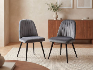 Vente-unique Set van 6 stoelen ELEANA - Velours en zwart metaal - Grijs