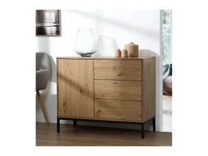Calicosy Cómoda 1 Puerta 3 Cajones Decoración Roble L90 x H80 cm - LENNY