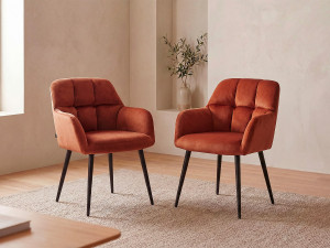 Vente-unique Set van 6 stoelen met armleuningen van velours en metaal - Terracotta - PEGA