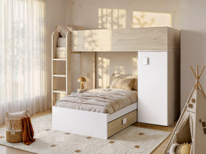 Vente-unique Omkeerbare hoekstapelbed RICARDO - 2 x 90x190cm - opbergruimte - Grijs en Wit + matras