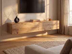 Unique Mueble de TV flotante con 2 puertas - Natural claro - AUBEPINA