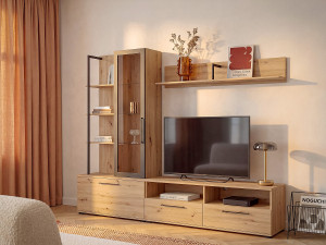 Vente-unique Tv-meubel DUBLIN met opbergruimte - Kleur: eiken en zwart