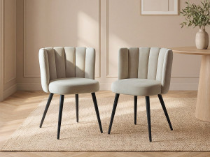 Vente-unique Set van 6 stoelen van velours en zwart metaal - Beige - PRANILA - van Pascal Morabito