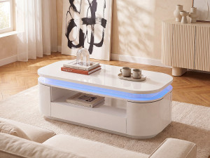 Vente-unique Salontafel met 4 kasten en 1 lade - LEDs - MDF - Witgelakt - VANDANA