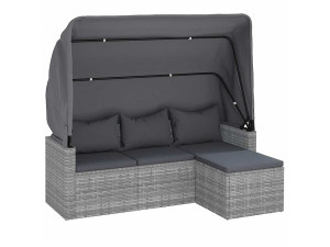 vidaxl Tuinbank 3-zits met dak en voetenbank poly rattan grijs