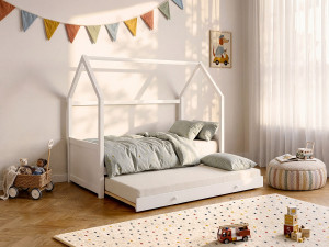 Unique Cama nido cabaña 2 x 90 x 190 cm - Pino - Blanco - HURRA