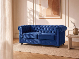 Unique Sofá de 2 plazas CHESTERFIELD - Terciopelo azul real