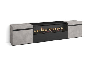 Skraut Home TV-Meubel, Lowboard, 200x35x45cm, Voor tv's tot 80", Elektrische haard, Cement