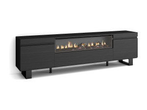 Skraut Home TV-Meubel, Lowboard, 200x35x57cm, Voor tv's tot 80", Elektrische haard, Industrieel design, Zwart