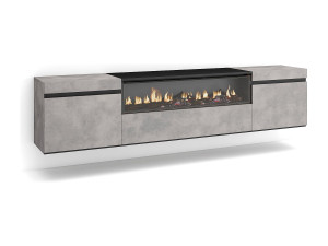Skraut Home TV-Meubel, Lowboard, 200x35x45cm, Voor tv's tot 80", Elektrische haard, Hangend, Cement