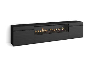 Skraut Home TV-Meubel, Lowboard, 200x35x45cm, Voor tv's tot 80", Elektrische haard, Zwart