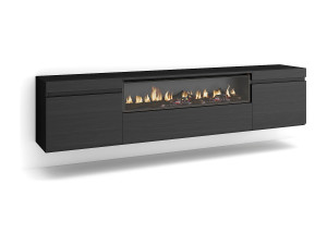 Skraut Home TV-Meubel, Lowboard, 200x35x45cm, Voor tv's tot 80", Elektrische haard, Hangend, Zwart