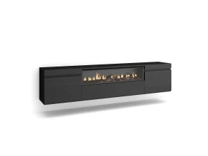 Skraut Home Móvel de TV, 200x35x45cm, Para televisores até 80", Lareira eléctrica, Suspensos, Preto