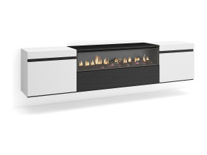 Skraut Home TV-Meubel, Lowboard, 200x35x45cm, Voor tv's tot 80", Elektrische haard, Hangend, Wit en Zwart