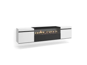 Skraut Home Móvel de TV, 200x35x45cm, Para televisores até 80", Lareira eléctrica, Suspensos, Branco e preto