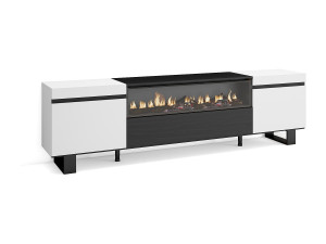Skraut Home TV-Meubel, Lowboard, 200x35x57cm, Voor tv's tot 80", Elektrische haard, Industrieel design, Wit en Zwart
