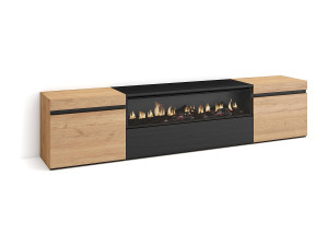 Skraut Home TV-Meubel, Lowboard, 200x35x45cm, Voor tv's tot 80", Elektrische haard, Eiken/Zwart