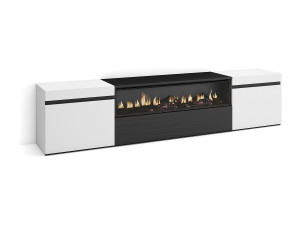 Skraut Home TV-Meubel, Lowboard, 200x45x35cm, Voor tv's tot 80", Elektrische haard, Wit en Zwart