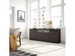 Skraut Home Dressoir, Opbergkast, 200x35x75cm, 4 Deuren, Elektrische haard, Zwart