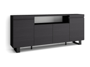 Skraut Home Dressoir, Opbergkast, 200x35x87cm, 4 Deuren, Industrieel design, Zwart