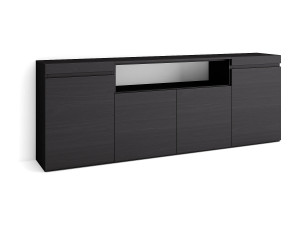Skraut Home Dressoir, Opbergkast, 200x35x75cm, 4 Deuren, Woonkamer, hal, Zwart
