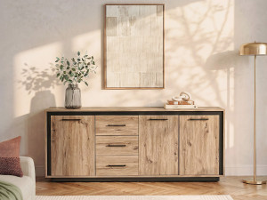 Vente-unique Dressoir met 3 deuren en 3 laden van MDF - Natuur en zwart - NALAMANE