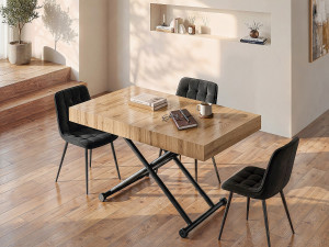 Unique Mesa extensible y elevable 2 en 1 - MDF y acero - Natural y negro - MORIALA