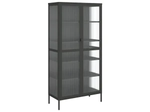 vidaxl Aparador alto vidrio y acero negro 85x40x180 cm