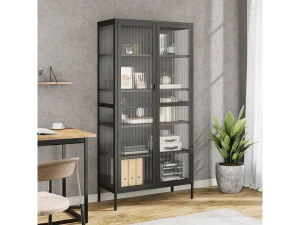vidaxl Aparador alto vidrio y acero negro 85x40x180 cm