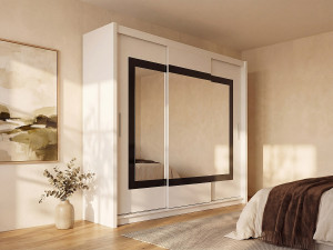 Vente-unique Kast met 3 schuifdeuren - met spiegel - L. 250 cm - Kleur: wit - AUTLAN