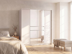 Vente-unique Kast met 6 deuren en 1 lade - met spiegel en LEDs - L. 200 cm - Wit - ZADIA