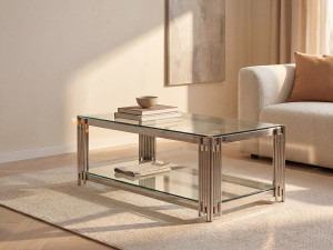 Vente-unique Salontafel van gehard glas en roestvrij staal - Verchroomd - NOMELANO - van Pascal Morabito