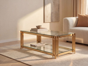 Vente-unique Salontafel van gehard glas en roestvrij staal - Goudkleurig - NOMELANO - van Pascal Morabito