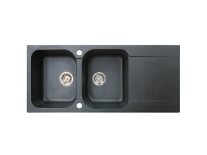 Lisse fregadero reversible 2 cubetas 1 escurridor en resina negra Essebagno