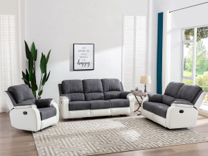 Unique Fotel z funkcją relax z mikrofibry i ekoskóry Kolor szary i biały BRODY