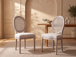 Vente-unique Set van 2 stoelen - Riet, stof en hevea hout - Beige - ANTOINETTE