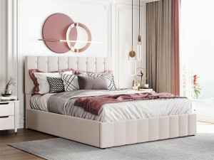 ModernLuxe Gestoffeerd opbergbed - 140x200cm - stof fluweel - Beige