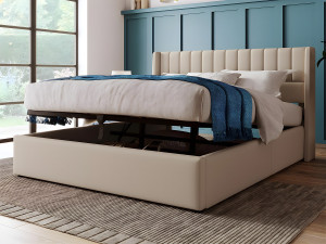 ModernLuxe Gestoffeerd opbergbed 160x200cm in linnen met lattenbodem - Beige