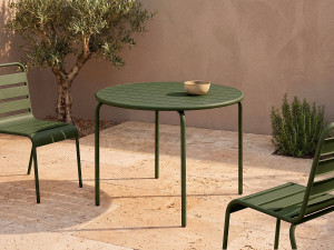Vente-unique Ronde tuintafel D110 van metaal - Kaki - MIRMANDE