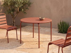 Vente-unique Ronde tuintafel D110 van metaal - Terracotta - MIRMANDE